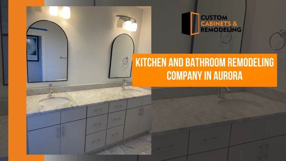 Aurora bathroom remodel with double vanity, marble countertop, and modern mirrors