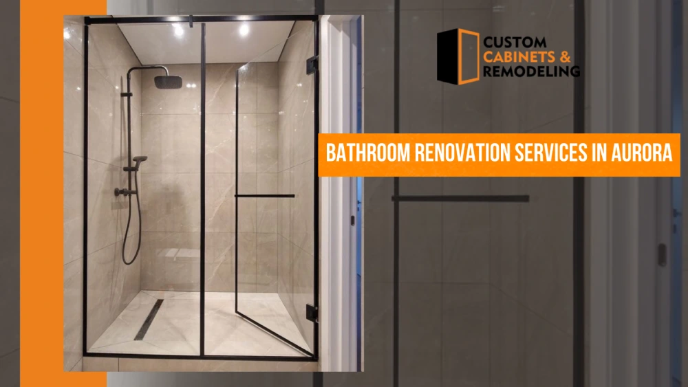 Modern bathroom renovation in Aurora with glass shower enclosure and tile walls.